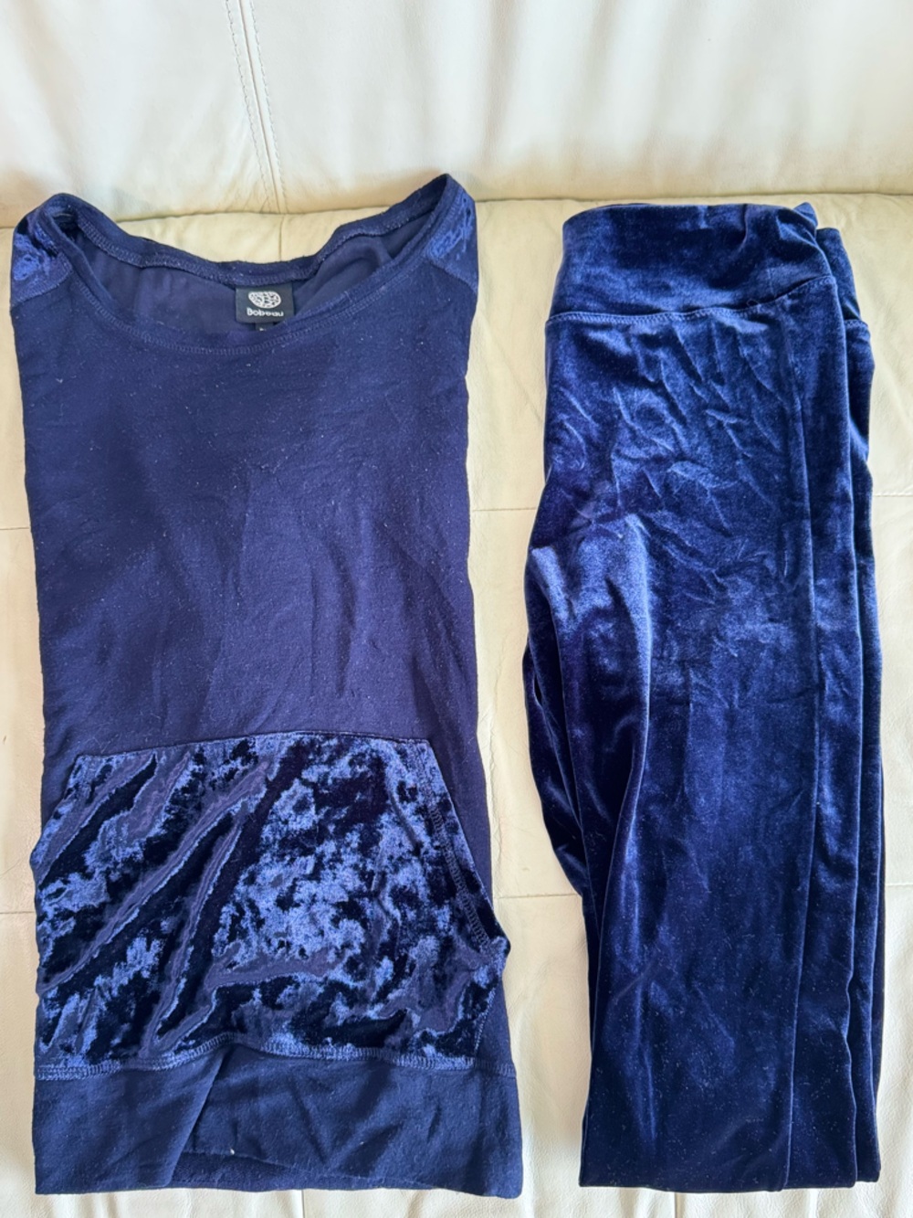 bobeau Navy Velvet Pocket Top + Pant